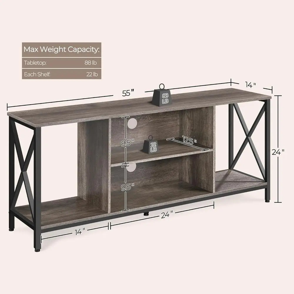 Modern Wood TV Stand Media Entertainment Center With Storage Shelves