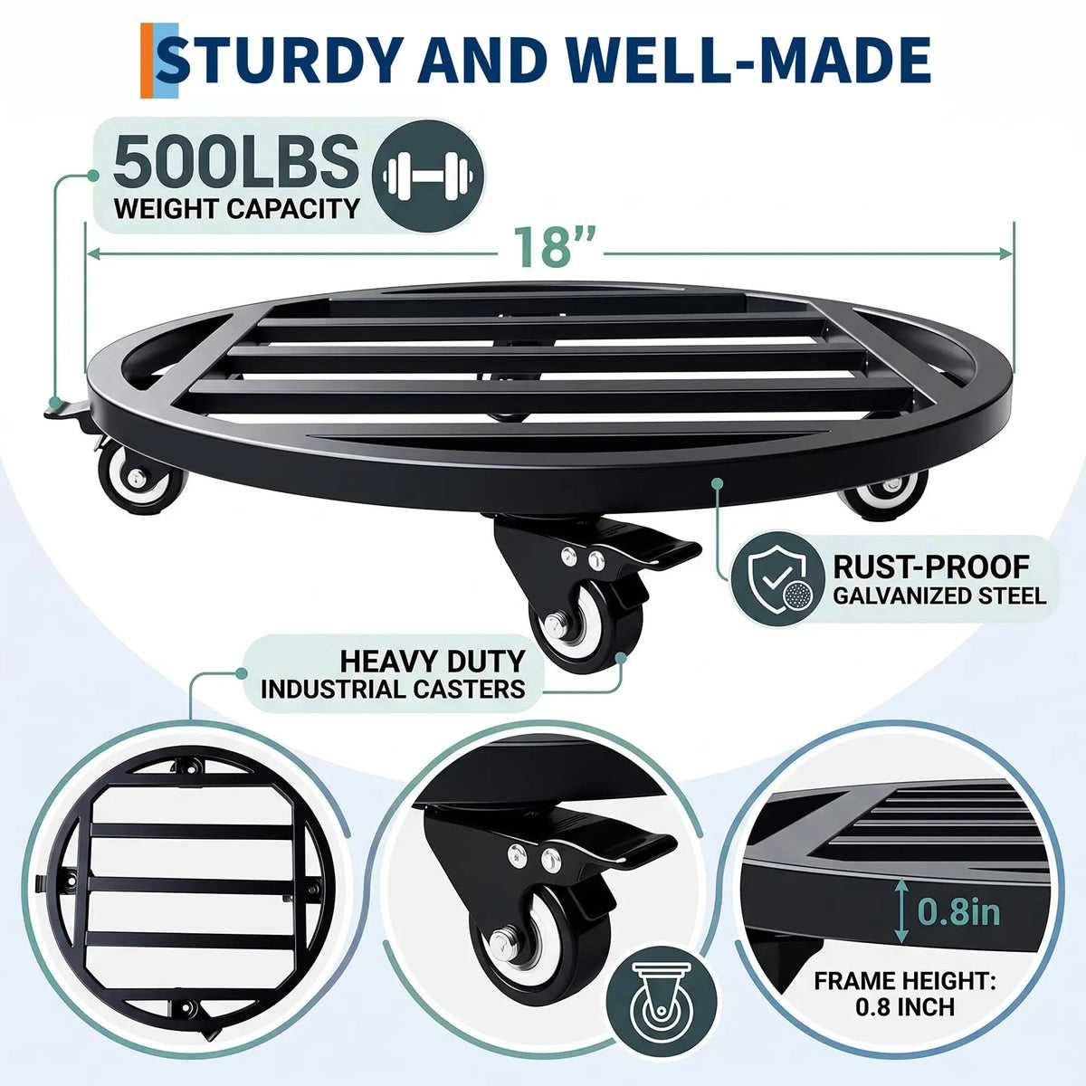 HiMISS Heavy Duty Rolling Plant Stand With Locking Casters