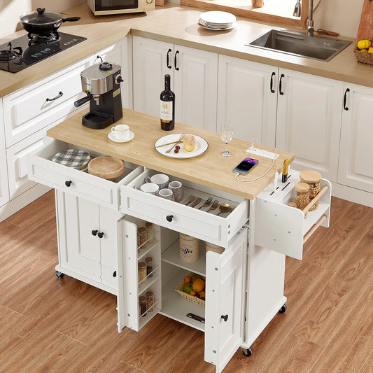 Rolling Kitchen Island Cart With Drop Leaf And Power Outlet