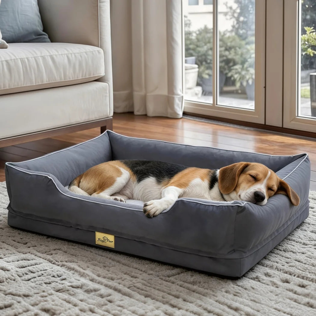 BORWART Orthopedic Dog Bed With Soft Bolster For Calming Comfort