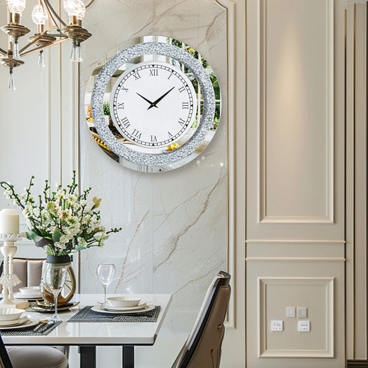 Crystal Sparkle Mirrored Wall Clock for Living Room