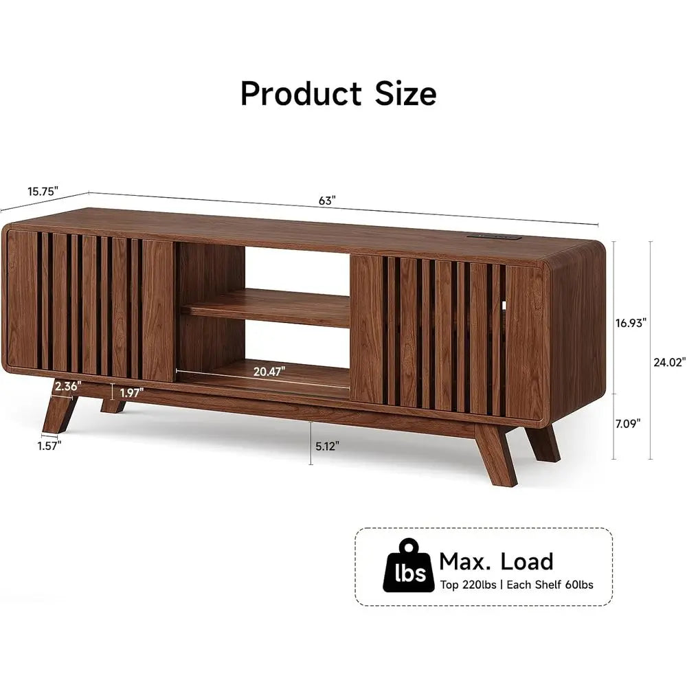 Modern TV Stand With Power Outlet And Sliding Grille Door