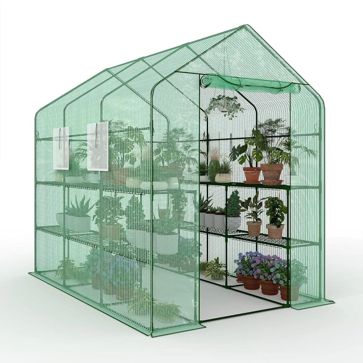 HiMISS Walk In Greenhouse With Shelves And PE Cover