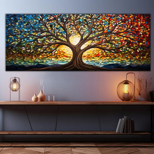 WJWANG Tree Of Life Mosaic Canvas Artwork For Home Decor