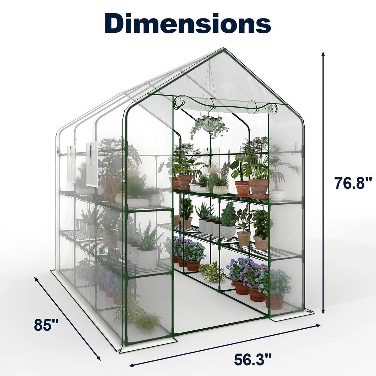 HiMISS Walk In Greenhouse With Shelves And PE Cover