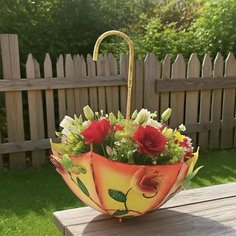 Farmhouse Umbrella Wall Mounted Metal Hanging Flower Basket Planter