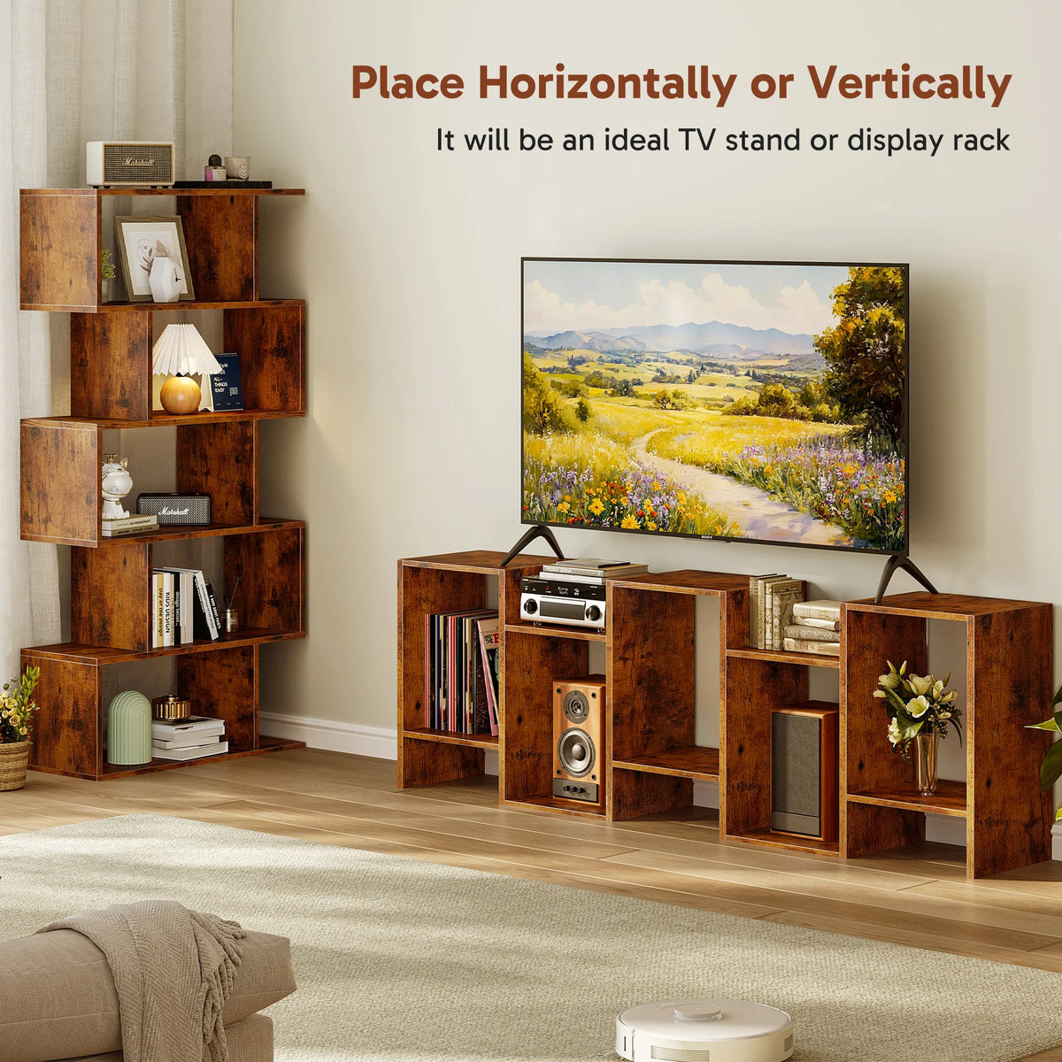 JHK Geometric S Shaped Five Tier Wooden Bookcase Display Shelf