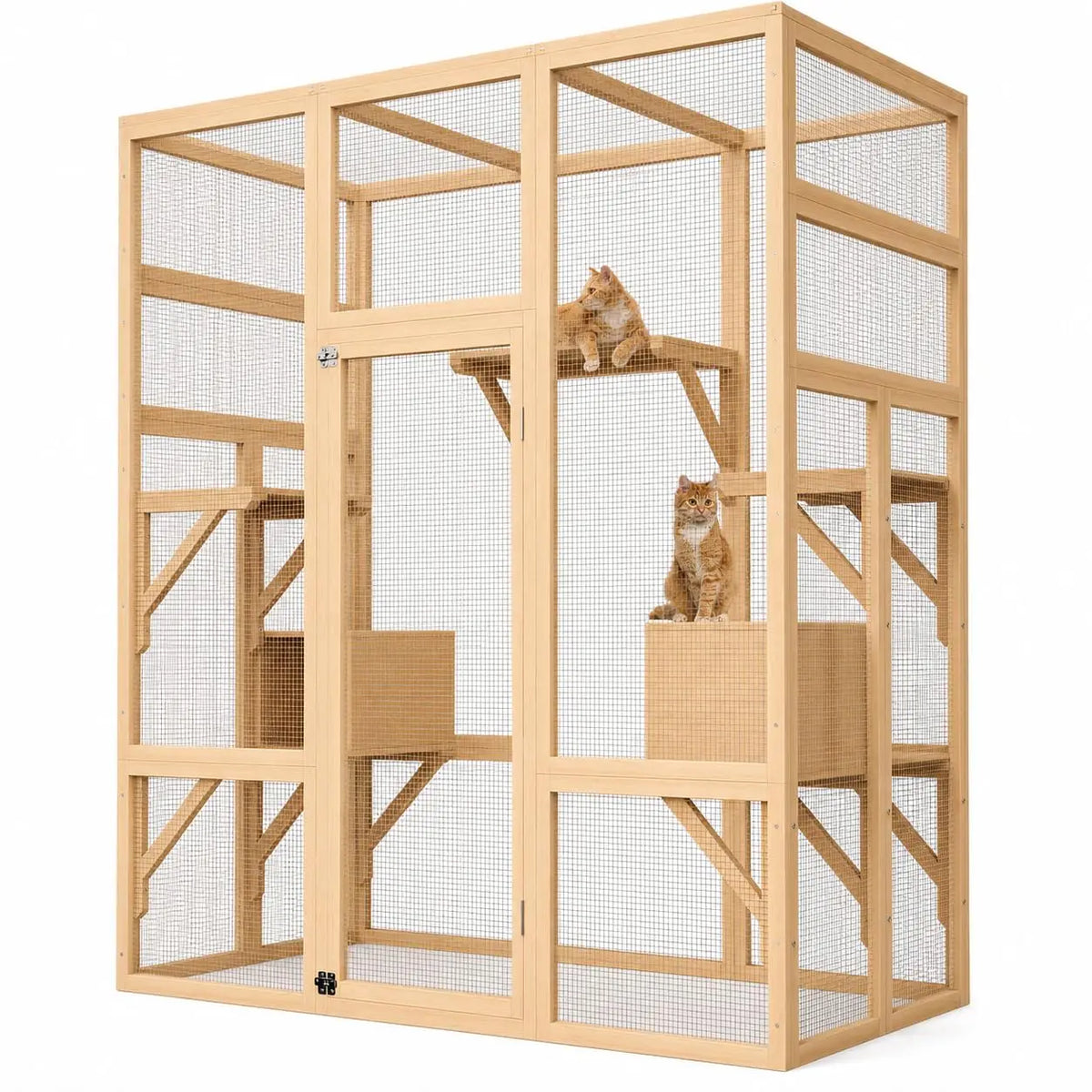 HiMISS Outdoor Wooden Cat Enclosure With Platforms And Resting Boxes