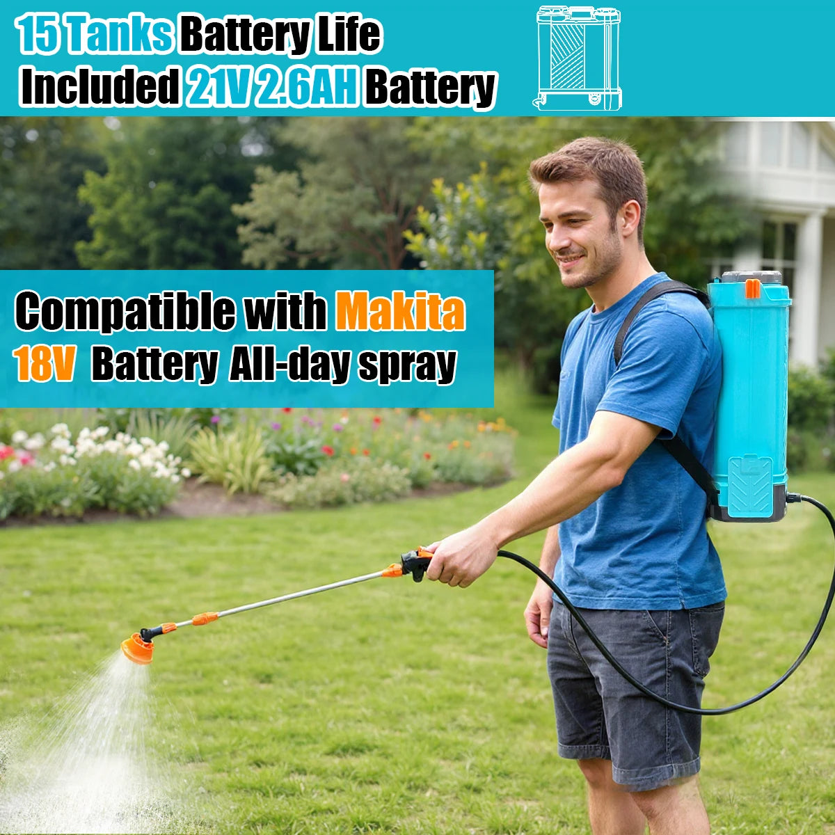Battery Powered Electric Garden Backpack Sprayer With 100 PSI Pump