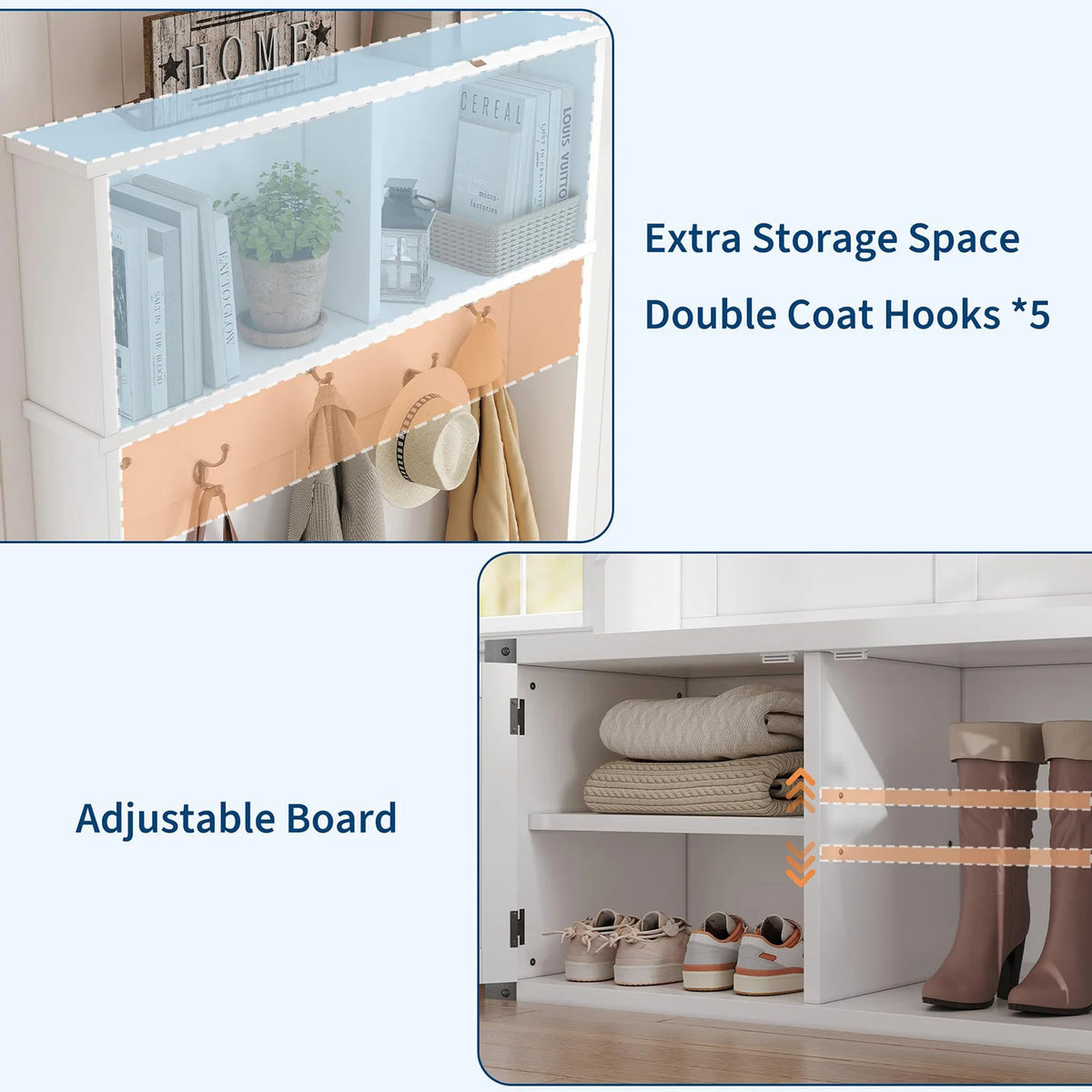 HiMISS Farmhouse Entryway Hall Tree With Bench And Shoe Storage