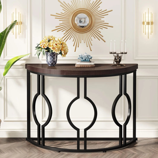 Tribesigns Half Moon Console Table With Geometric Base for Entryway