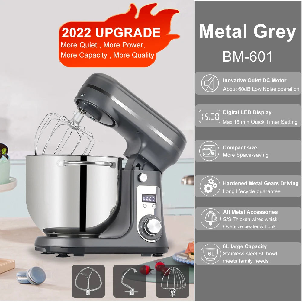 BioloMix Tilt Head Stand Mixer With Dough Hook And Whisk