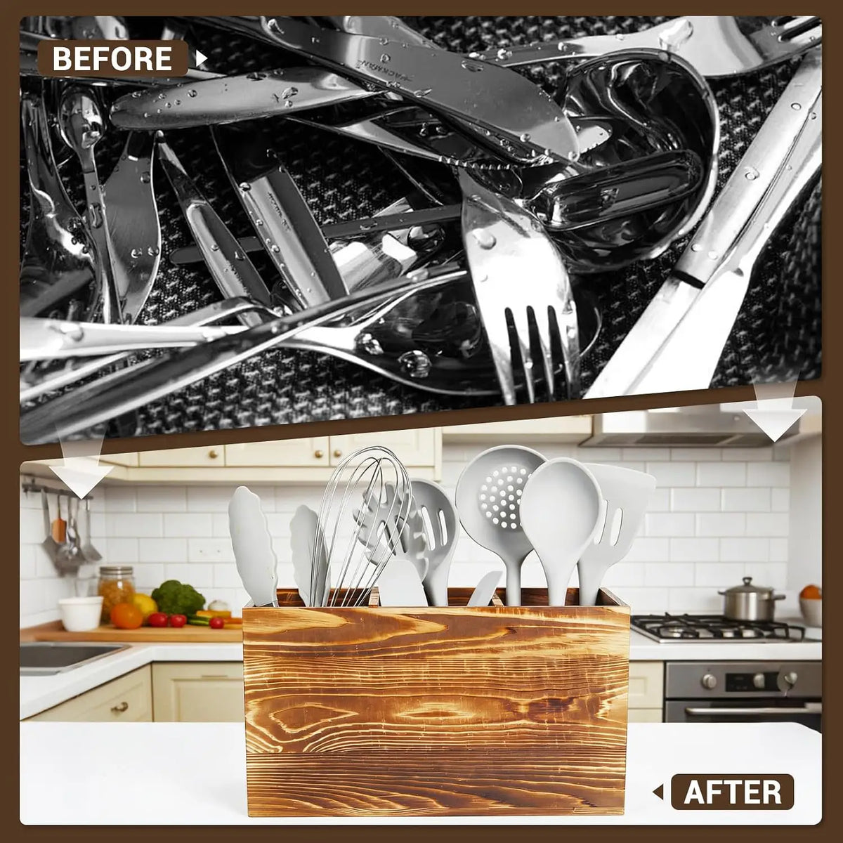 Garvee Rustic Wood Utensil Holder Caddy for Kitchen Countertop