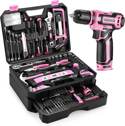 DEKO Mechanic Tool Set With Cordless Drill And Storage Case