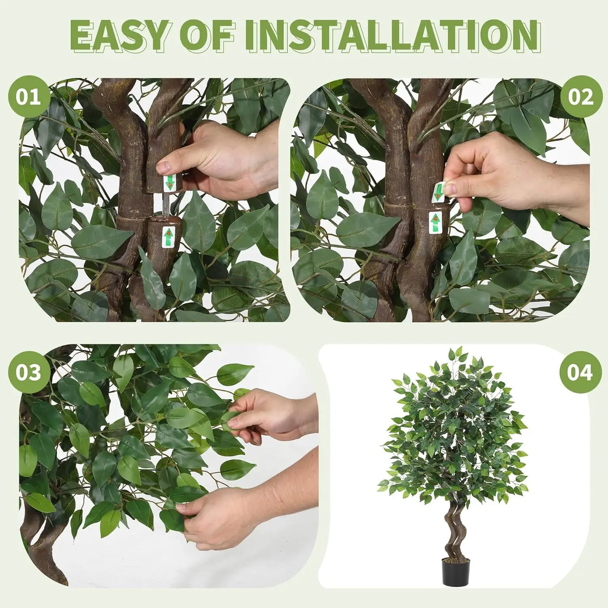 HiMISS Artificial Ficus Tree With Lifelike Foliage for Indoor Decor