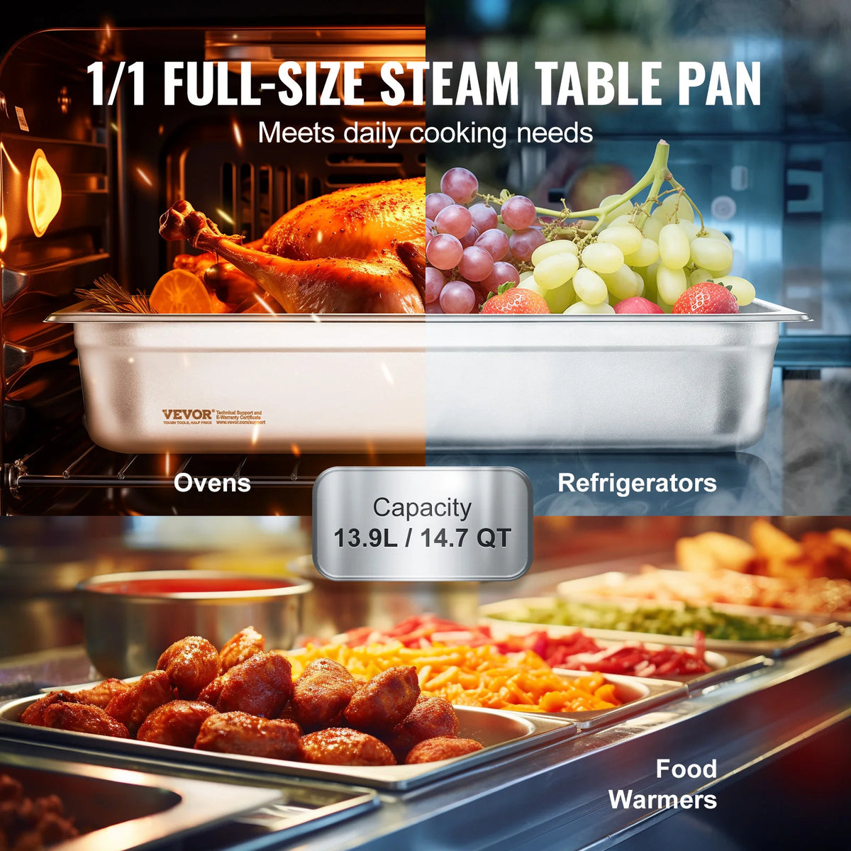 SucceBuy Stainless Steel Anti-Jam Steam Table Pans With Lids