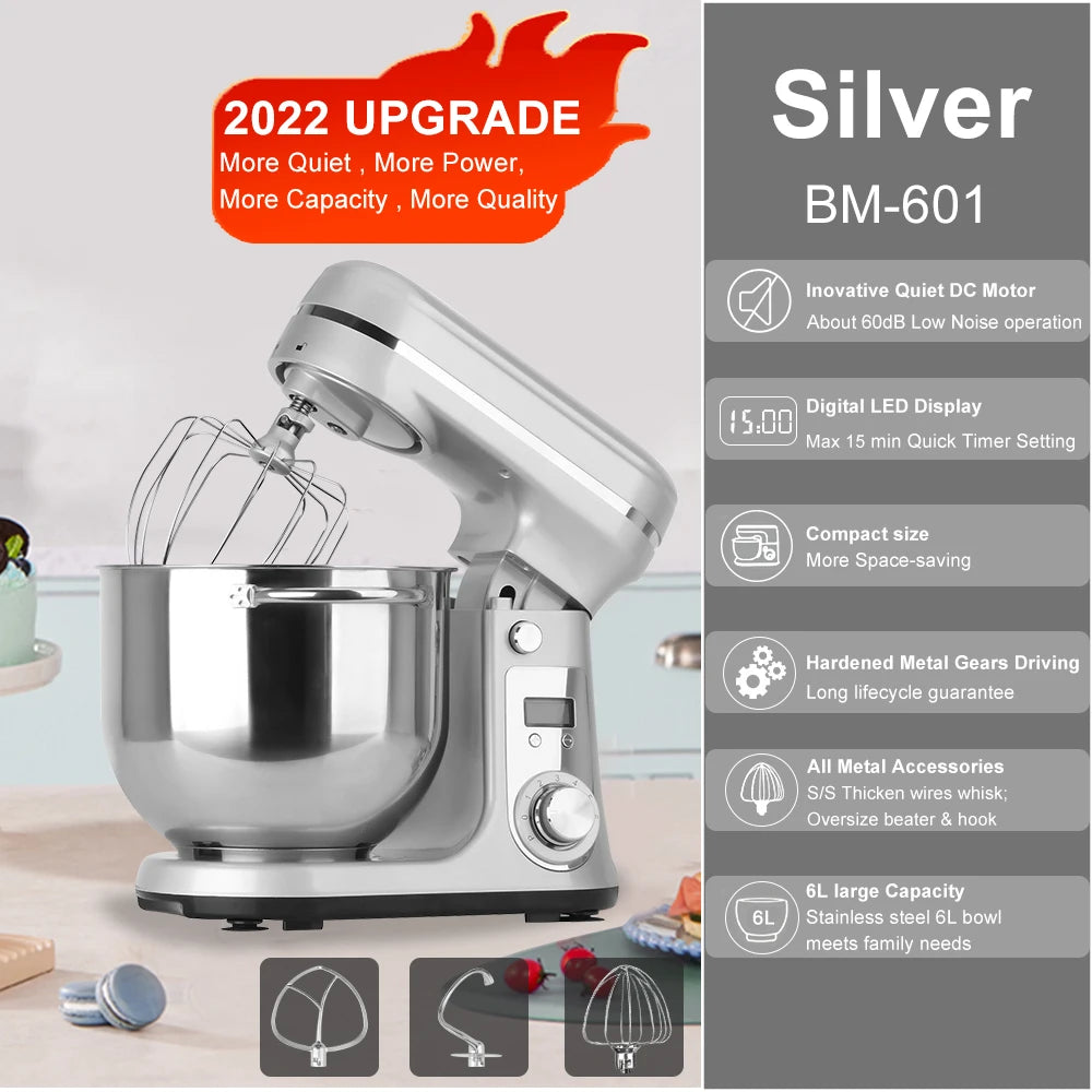 BioloMix Tilt Head Stand Mixer With Dough Hook And Whisk