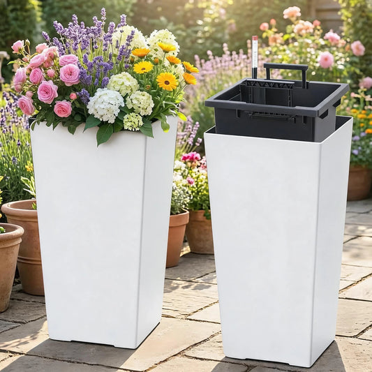 HiMISS Self Watering Planters With Drainage for Indoor Outdoor Plants