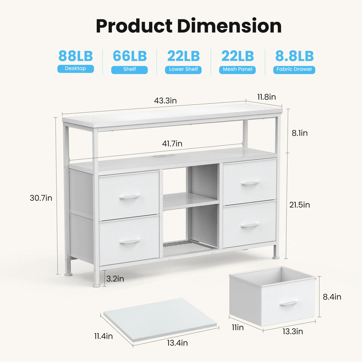 JHK TV Stand Dresser With LED Lights And Power Outlets