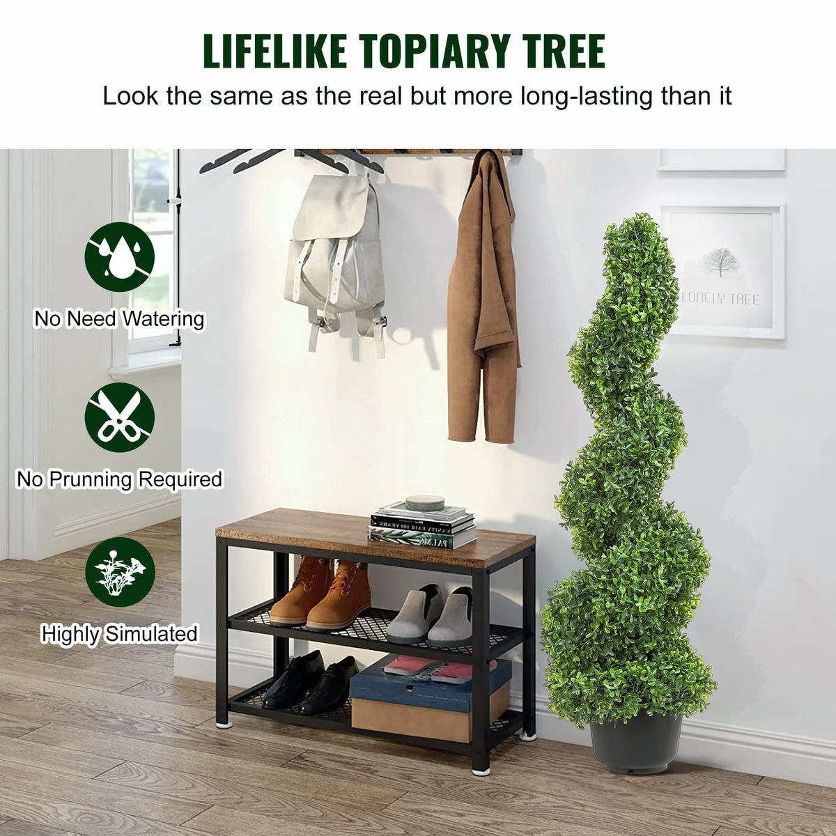 SucceBuy Artificial Boxwood Spiral Topiary Tower for Outdoor Decor