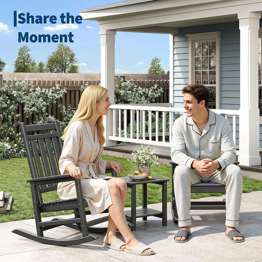 Garvee Wooden Adirondack Rocking Chair with Side Table for Patio