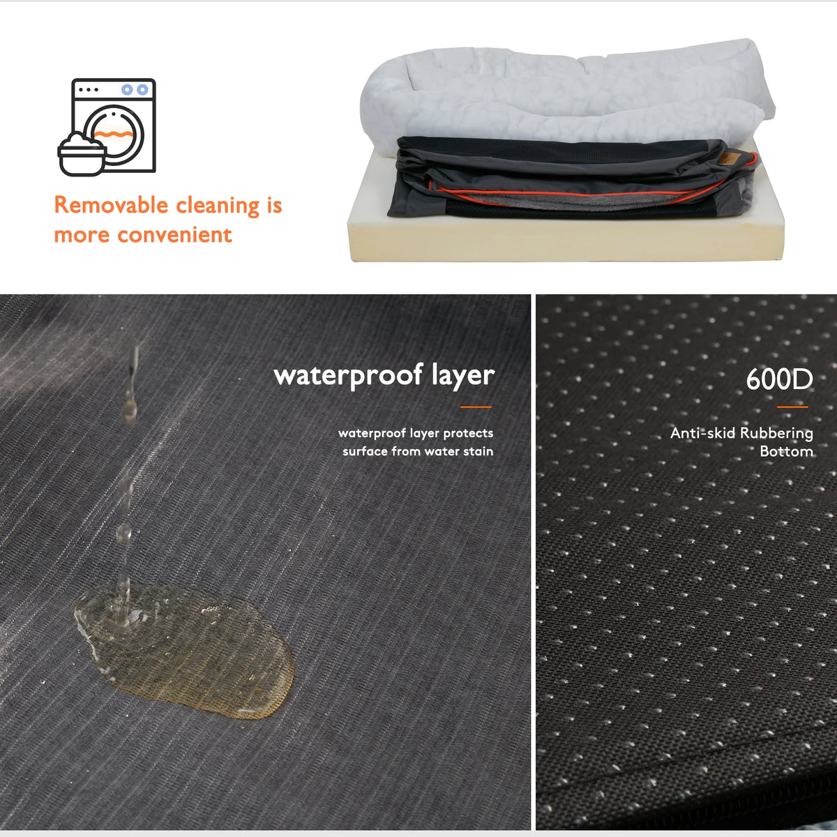BINGOPAW Removable Washable Waterproof Dog Bed With Soft Foam Comfort