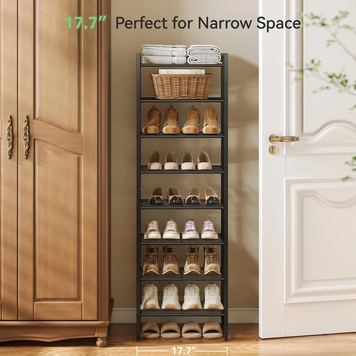 Metal Shoe Rack With Anti Tip Strap For Closet Storage
