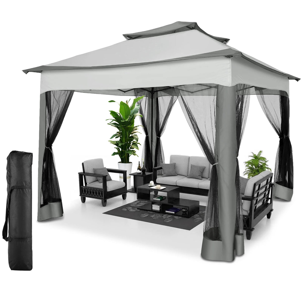 Tooluck Pop Up Gazebo Canopy Tent With Mosquito Netting and Ventilated Roof