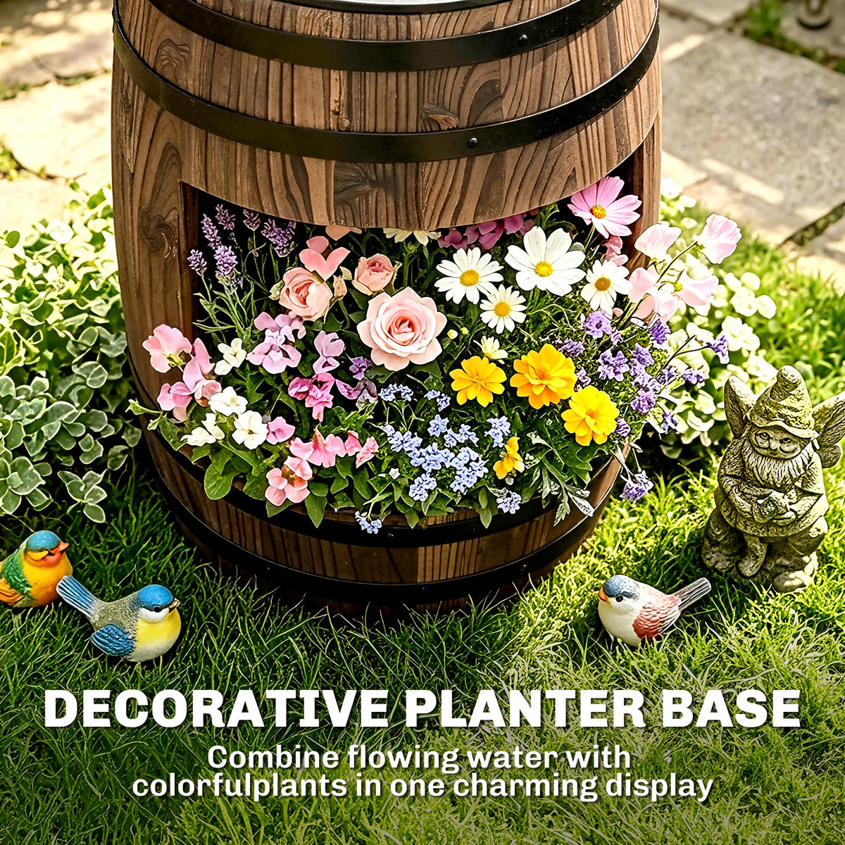 Outsunny Wooden Water Pump Fountain for Outdoor Garden Patio Decor