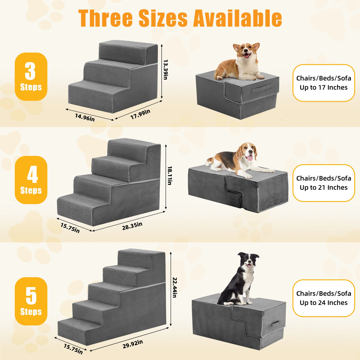 JHK Curved Foam Dog Stairs Ramp With Non Slip Steps
