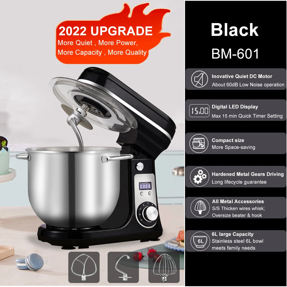 BioloMix Tilt Head Stand Mixer With Dough Hook And Whisk