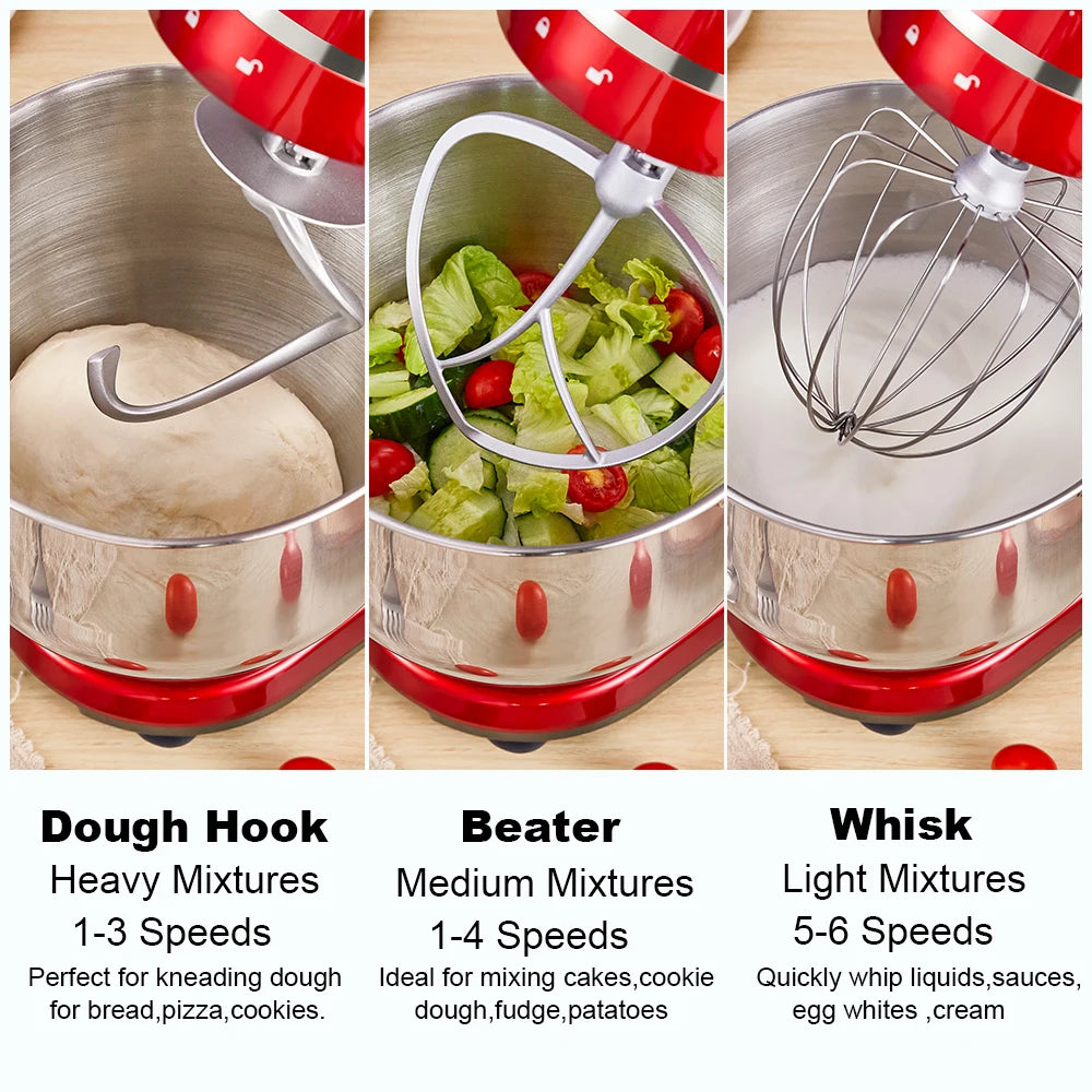 BioloMix Tilt Head Stand Mixer With Dough Hook And Whisk