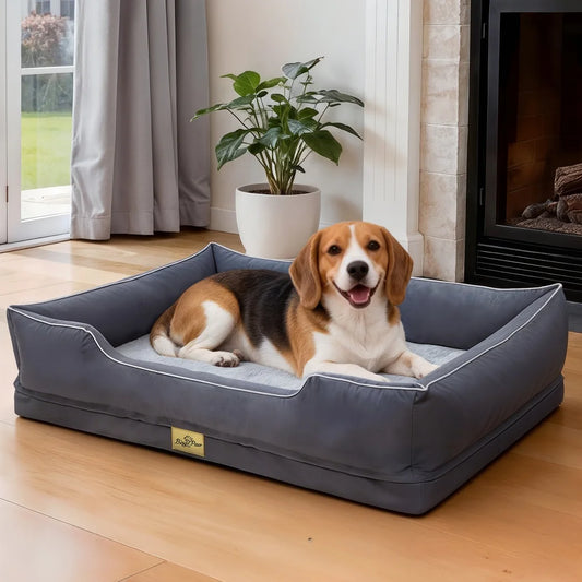 BORWART Orthopedic Dog Bed With Soft Bolster For Calming Comfort
