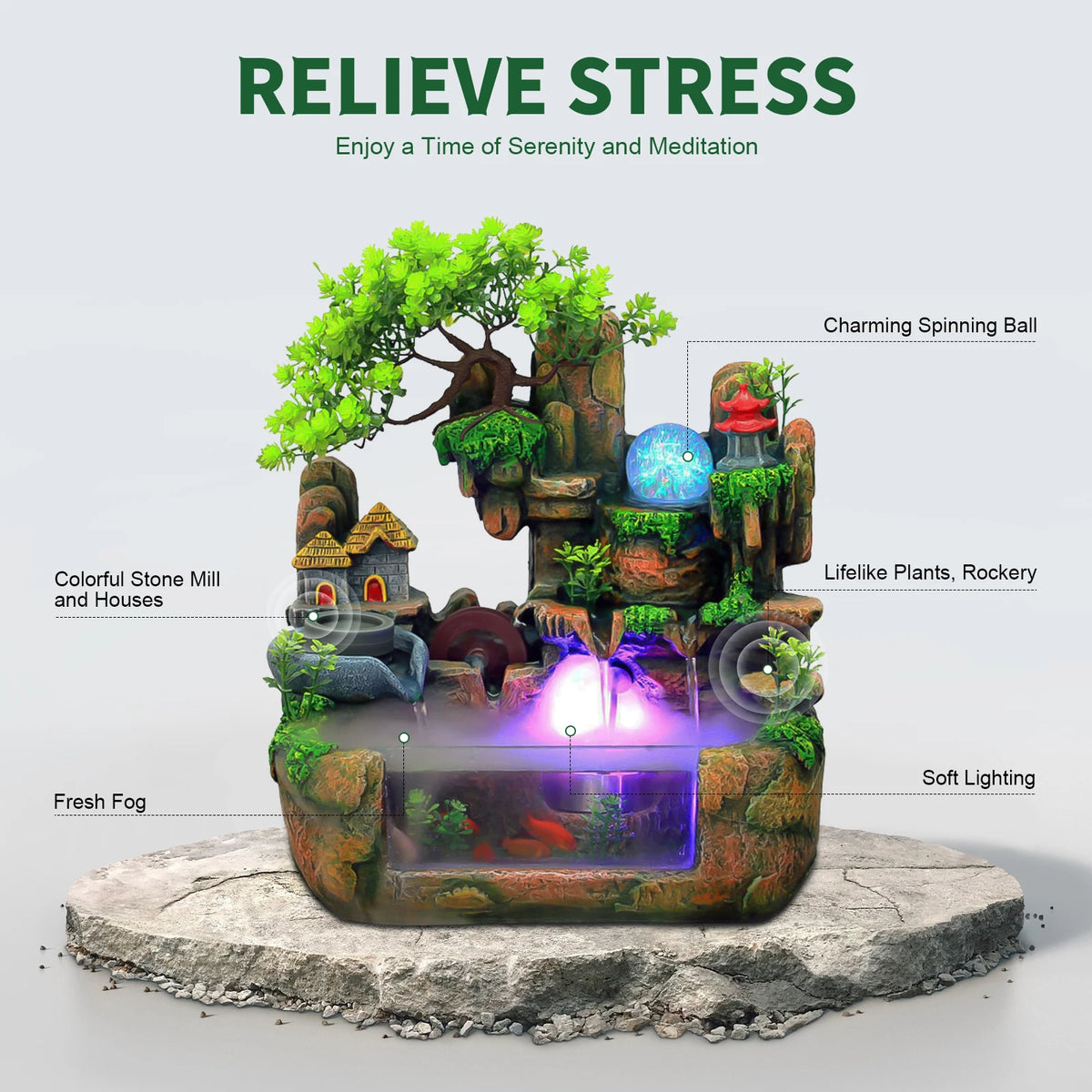 Feng Shui Money Tree Tabletop Fountain With Rockery Fish Tank