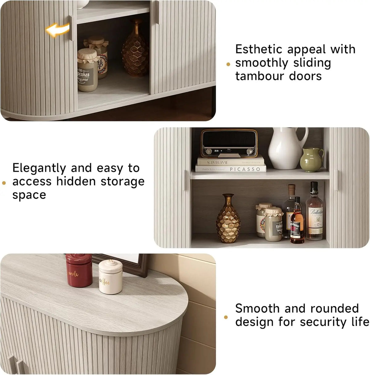 ONBRILL Modern Sideboard Buffet Cabinet With Sliding Door Storage