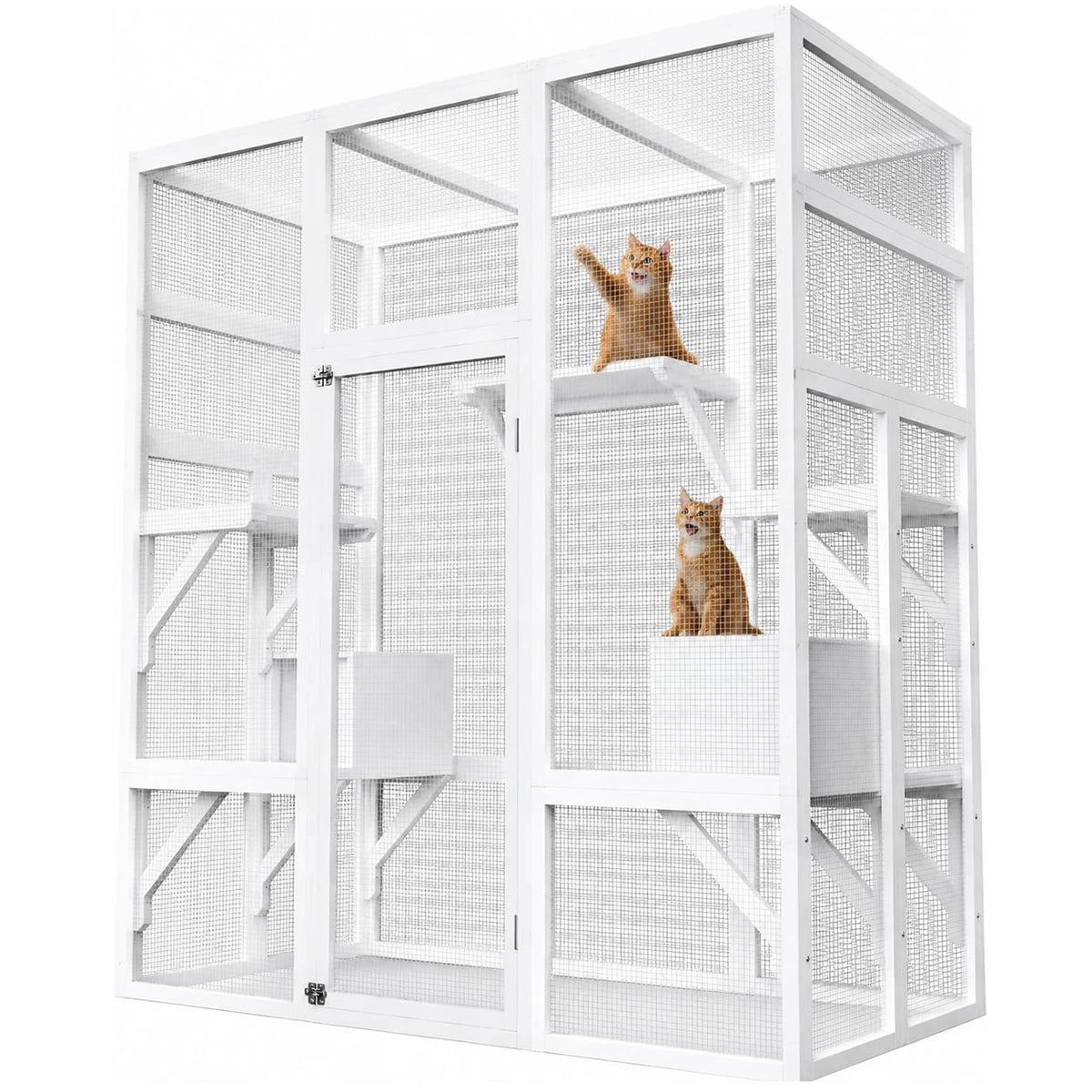 HiMISS Outdoor Wooden Cat Enclosure With Platforms And Resting Boxes