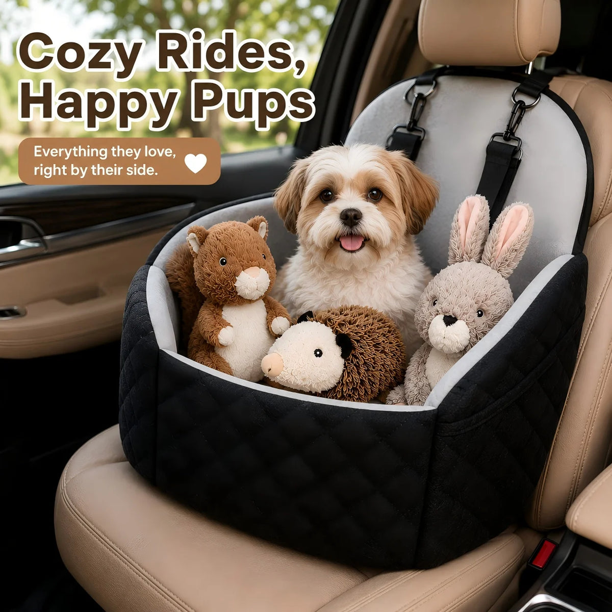 Cozy Dog Car Seat Travel Bed Set With Adjustable Straps