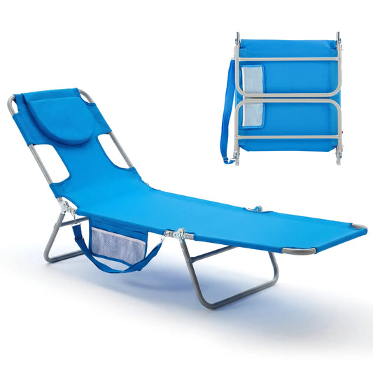 JHK Adjustable Folding Beach Lounge Chair With Face Opening