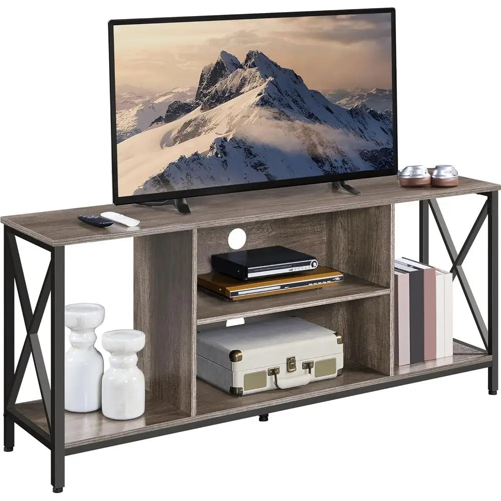 Modern Wood TV Stand Media Entertainment Center With Storage Shelves