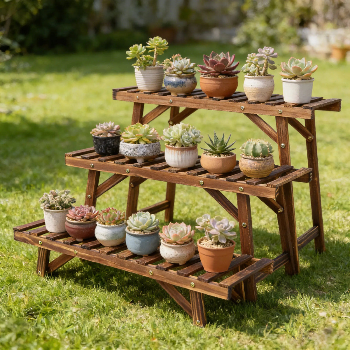 Wooden Plant Stand Shelf for Indoor and Outdoor Plant Display