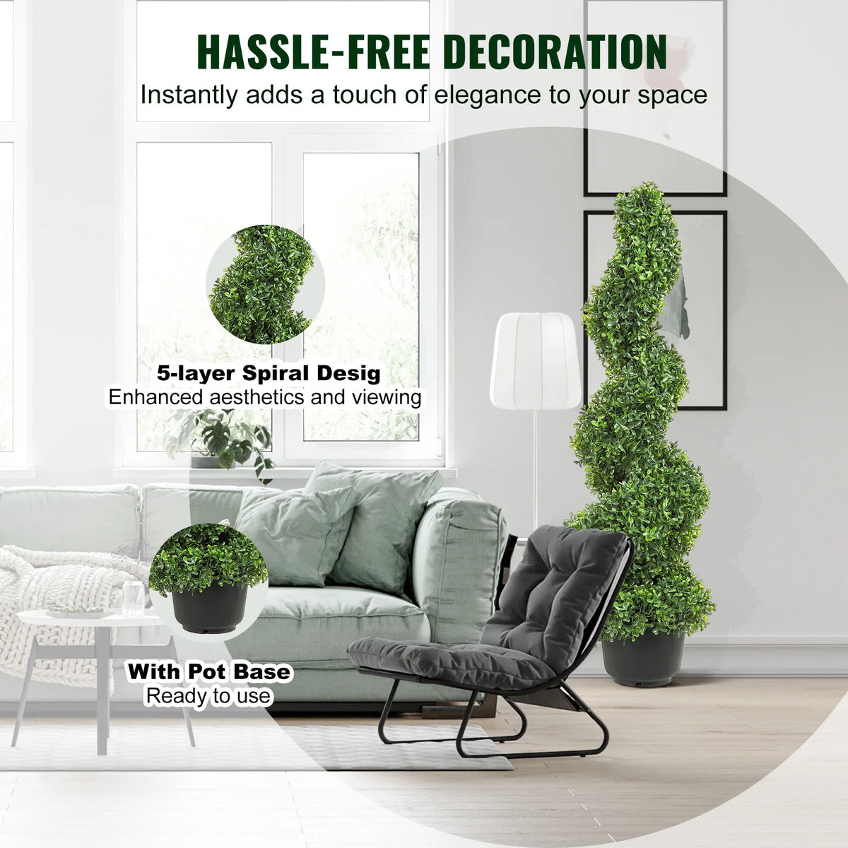SucceBuy Artificial Boxwood Spiral Topiary Tower for Outdoor Decor