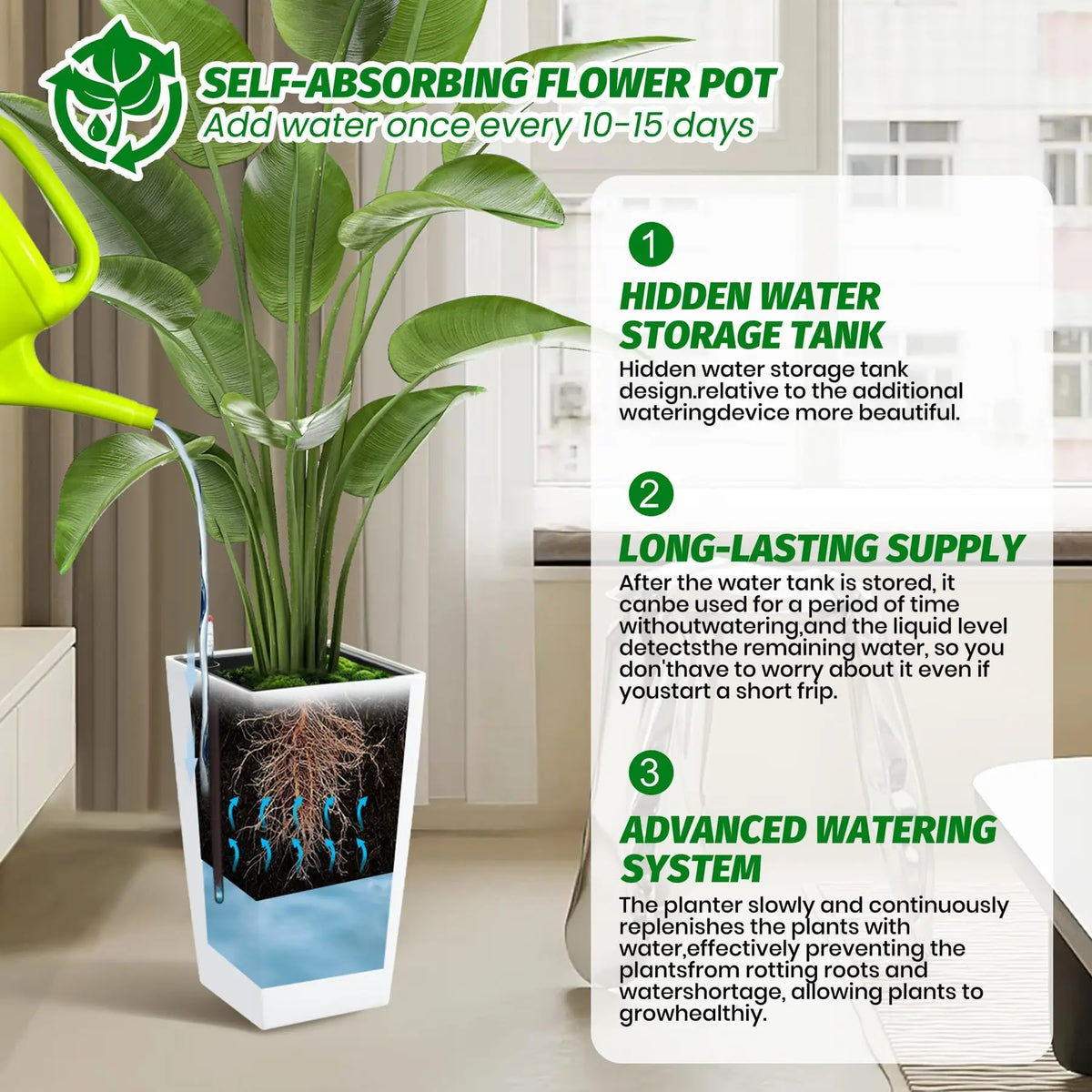 HiMISS Self Watering Planters With Drainage for Indoor Outdoor Plants