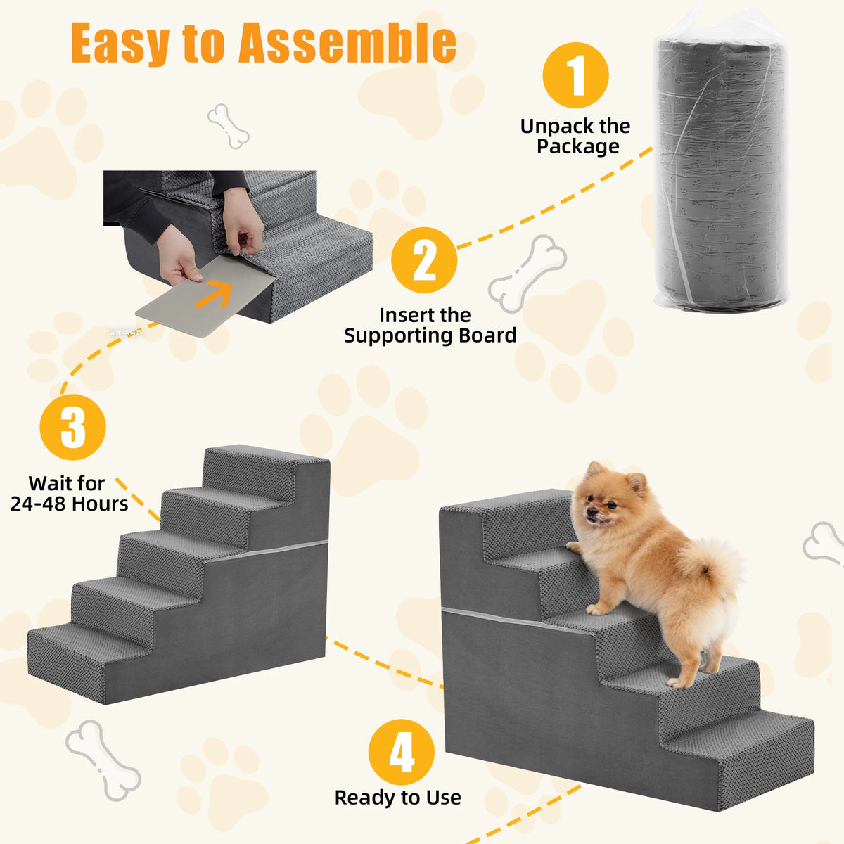 JHK Curved Foam Dog Stairs Ramp With Non Slip Steps