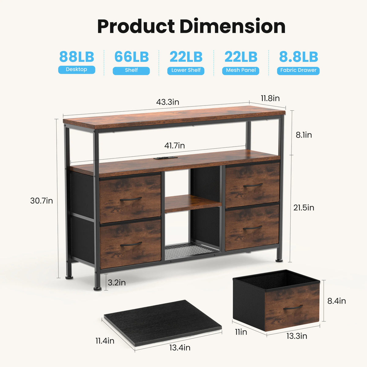 JHK TV Stand Dresser With LED Lights And Power Outlets