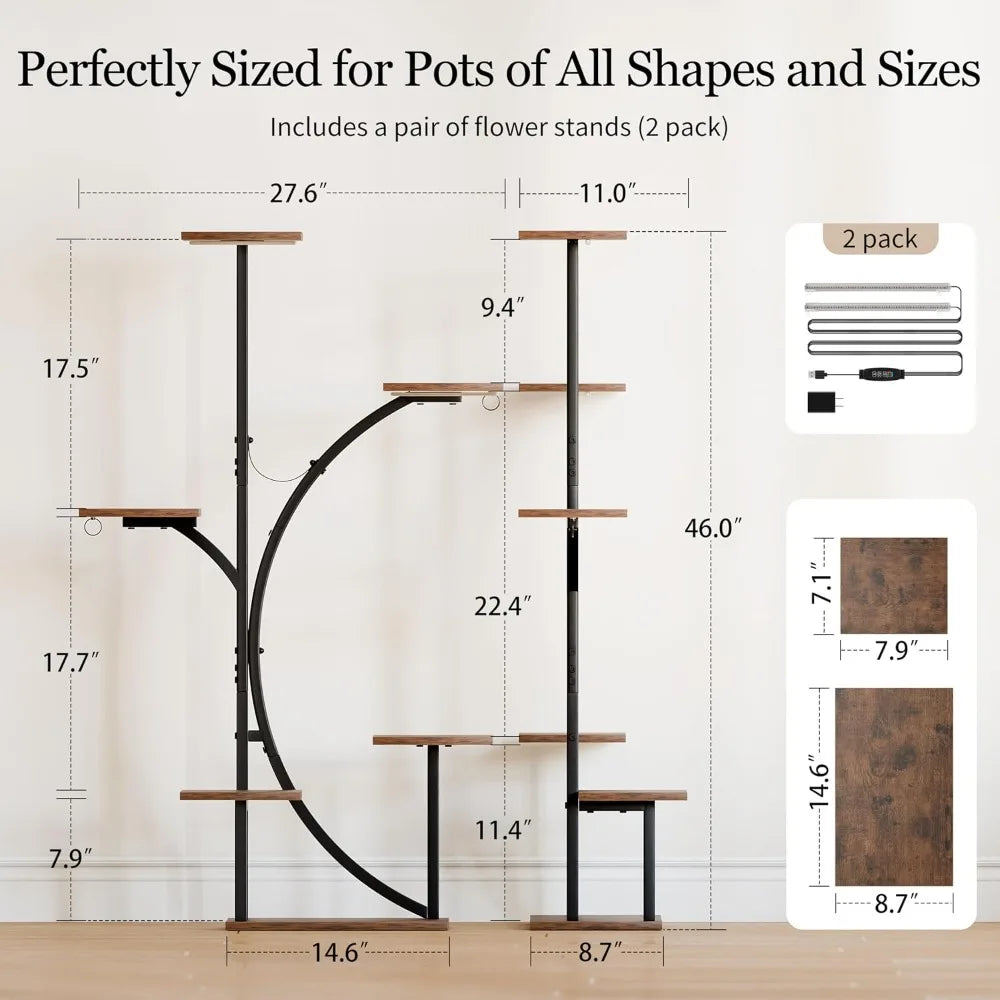 Indoor Corner Plant Stand With Integrated Grow Lights