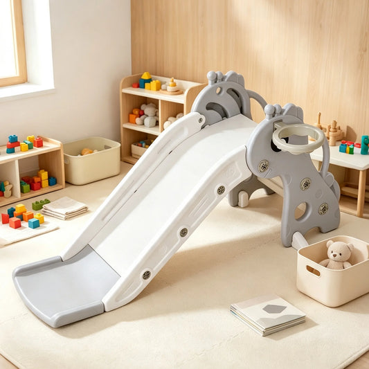 HiMISS Toddler Slide With Basketball Hoop And Climber Playset
