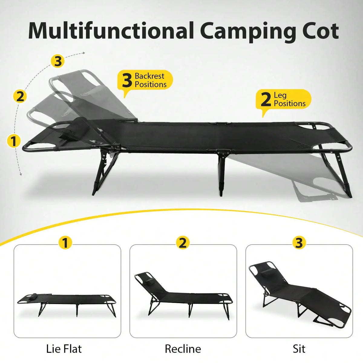Folding Camping Cot With Mattress And Pillow For Travel