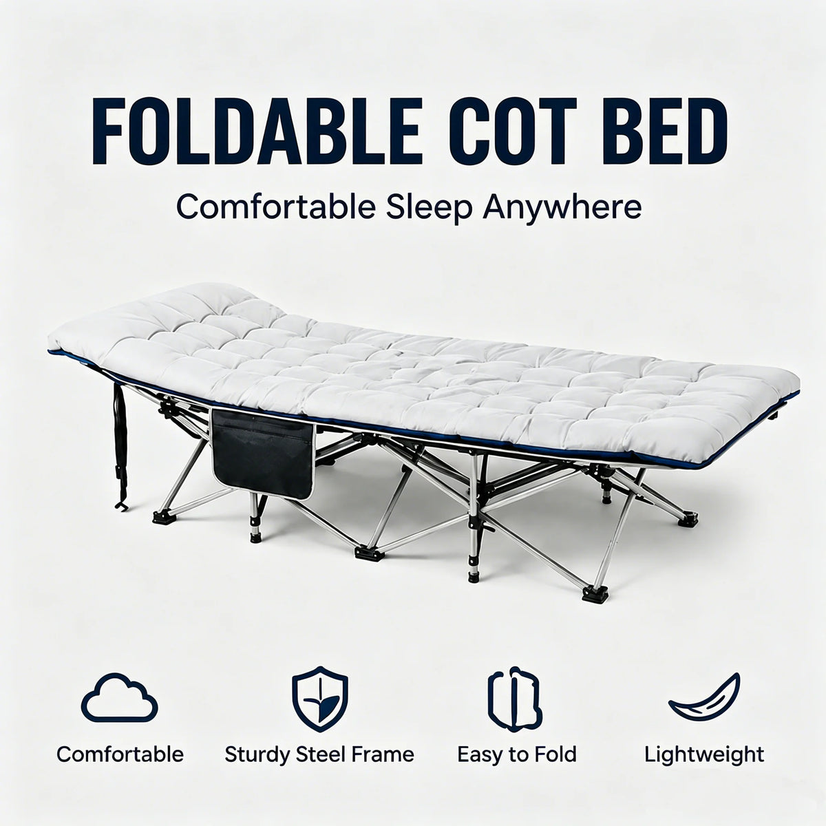 Folding Camping Cot With Thick Padded Mattress For Comfortable Sleep